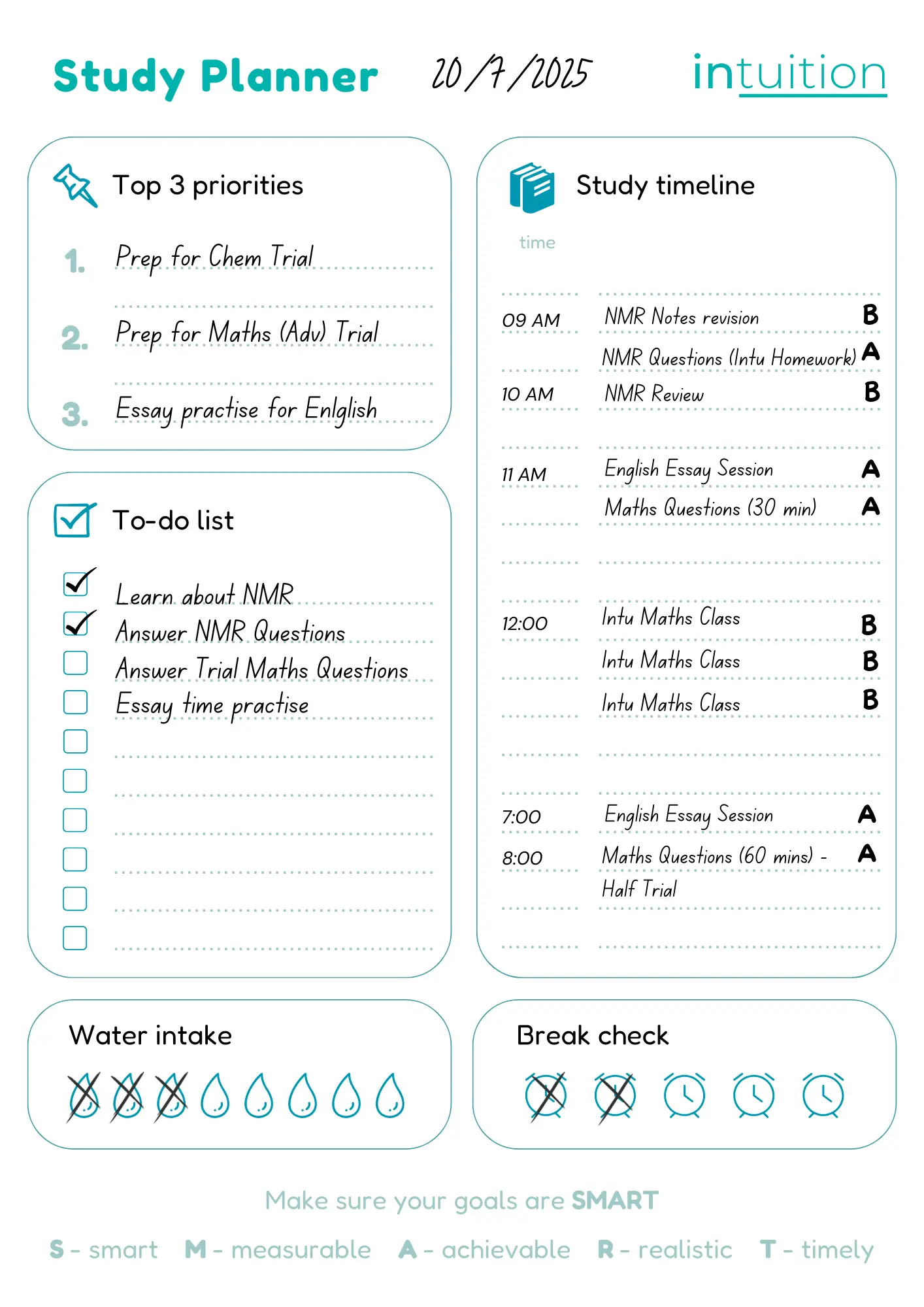 Example Study plan to do page
